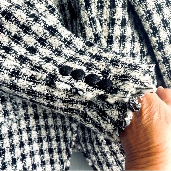 WHBM Houndstooth Tweed Suiting Blazer Fashion Lining Jacket Black White Size 10 - Picture 9 of 13